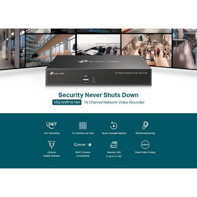 TP-LINK NVR καταγραφικό VIGI NVR1016H, 8MP, 16 κανάλια, Ver. 1.20 TP-LINK NVR καταγραφικό VIGI NVR1016H, 8MP, 16 κανάλια, Ver. 1.20