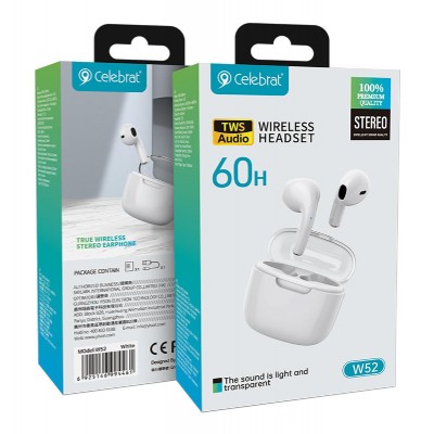 CELEBRAT earphones με θήκη φόρτισης W52, True Wireless, Φ13mm, λευκά CELEBRAT earphones με θήκη φόρτισης W52, True Wireless, Φ13mm, λευκά