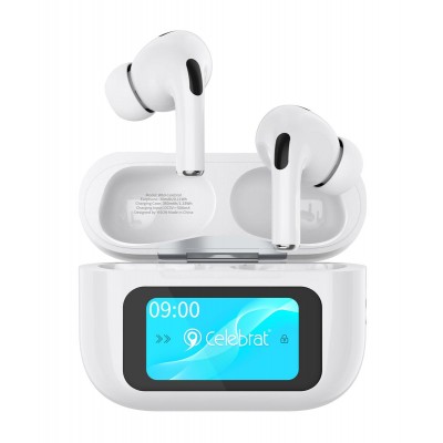 CELEBRAT earphones με θήκη φόρτισης W63, οθόνη αφής, TWS, ANC, 13mm, 30/360mAh, λευκό CELEBRAT earphones με θήκη φόρτισης W63, οθόνη αφής, TWS, ANC, 13mm, 30/360mAh, λευκό