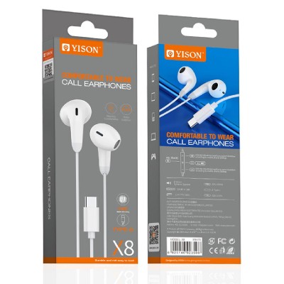 YISON earphones με μικρόφωνο X8, USB-C, 13mm, 1.2m, λευκά