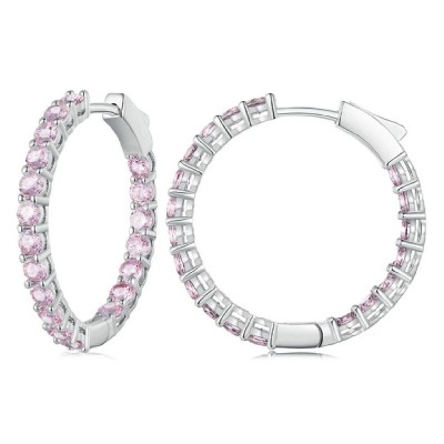 BAMOER σκουλαρίκια κρίκος YIE138-PK με κυβική ζιρκόνια, ασήμι 925, ασημί BAMOER σκουλαρίκια κρίκος YIE138-PK με κυβική ζιρκόνια, ασήμι 925, ασημί