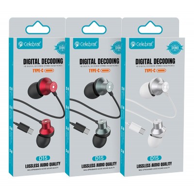 CELEBRAT earphones με μικρόφωνο D15, USB-C, 1.2m, μαύρα CELEBRAT earphones με μικρόφωνο D15, USB-C, 1.2m, μαύρα