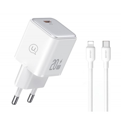 USAMS φορτιστής τοίχου US-YX με καλώδιο Lightning, USB-C 20W, λευκός USAMS φορτιστής τοίχου US-YX με καλώδιο Lightning, USB-C 20W, λευκός