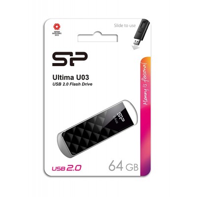 SILICON POWER USB Flash Ultima U03, 64GB, USB 2.0, μαύρο SILICON POWER USB Flash Ultima U03, 64GB, USB 2.0, μαύρο